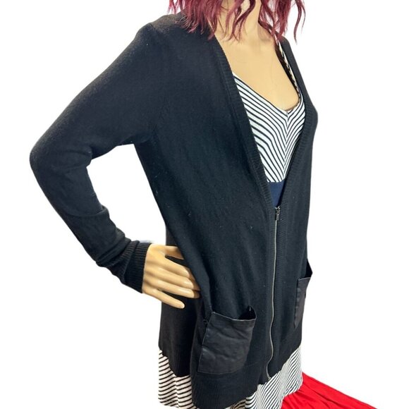 Banana Republic Leather Pocket Merino Wool Blend Cardigan in Black Size XS - Picture 4 of 8